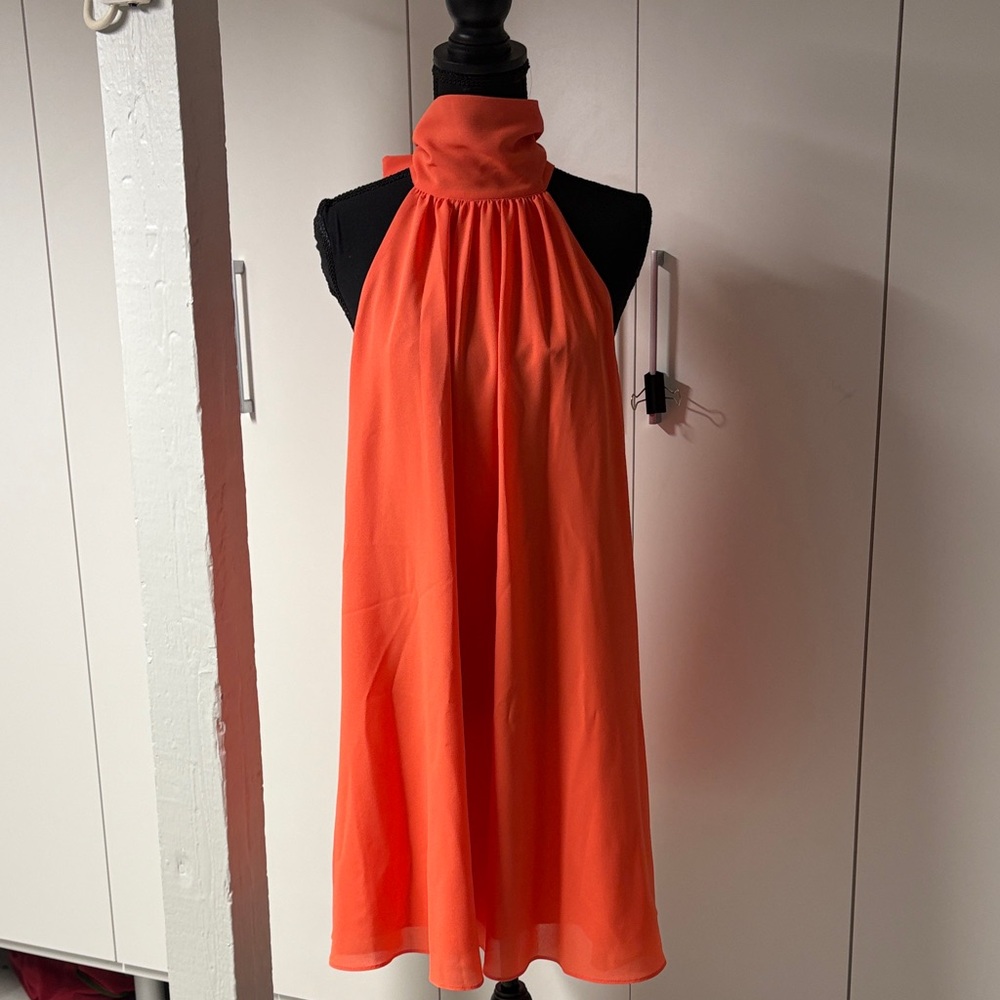 Belle Badgley Mischa Vibrant Orange Halter Dress